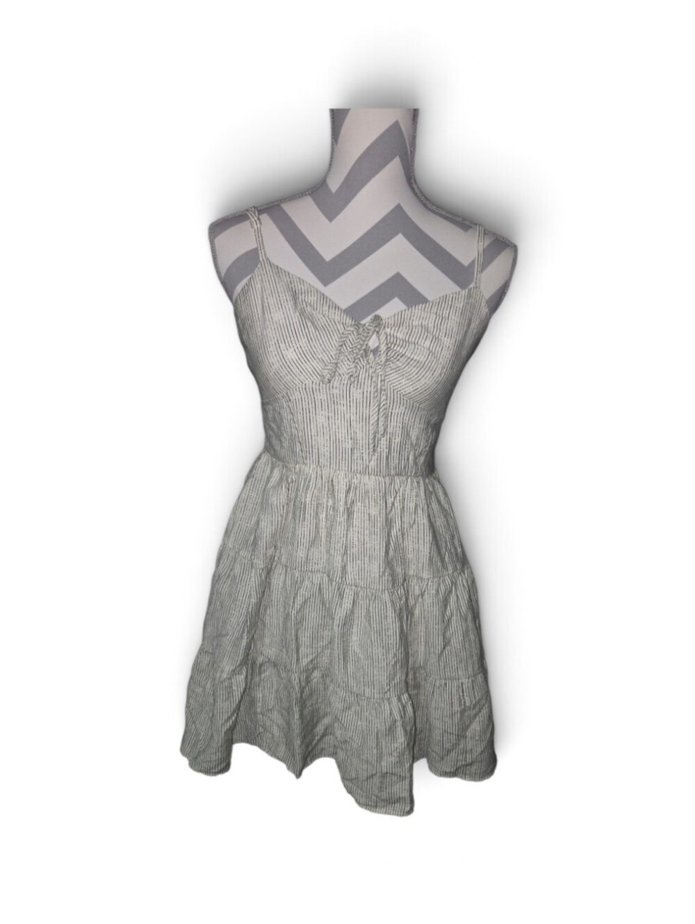 by & by White and Gray Striped Mini Sundress